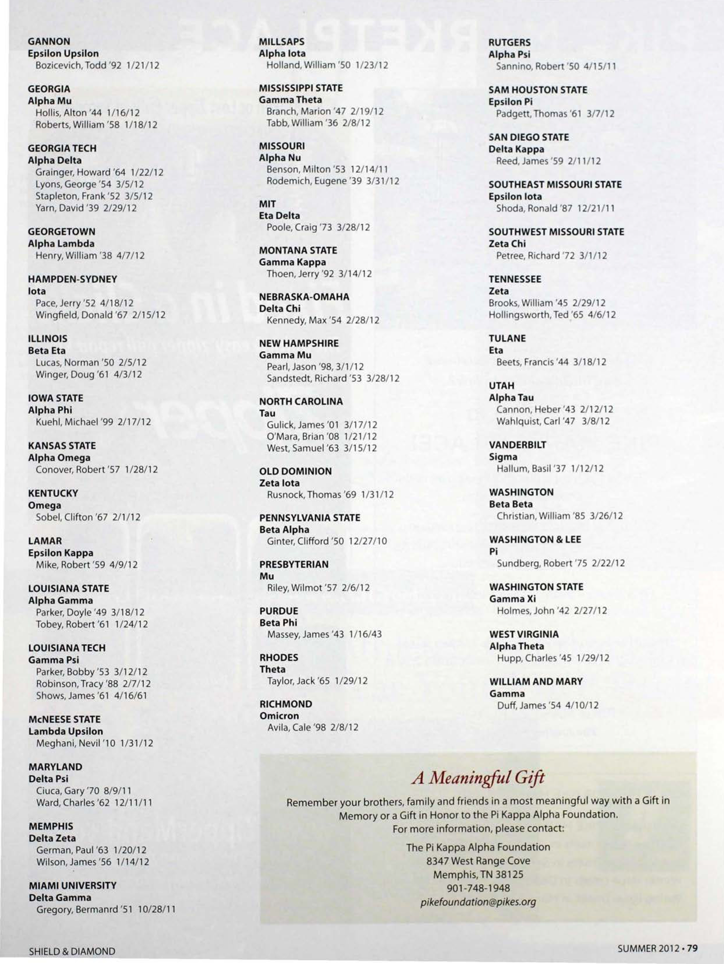 A Meaningful Gift, Summer 2012